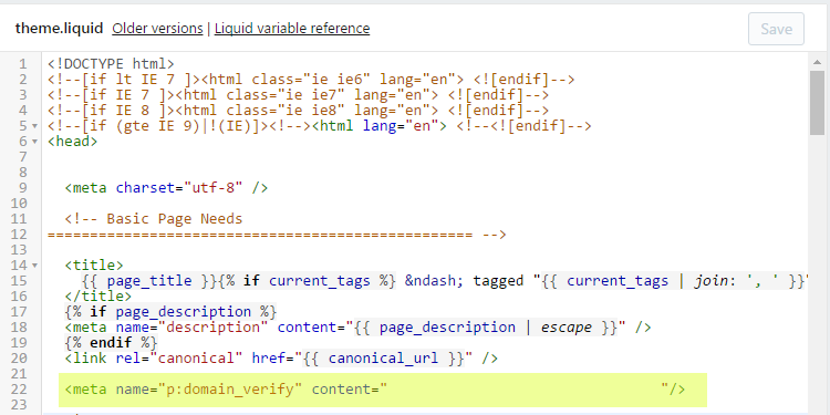 Add meta tag to liquid template